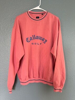 Callaway Coral Crewneck Sweater with Navy Trim size medium
